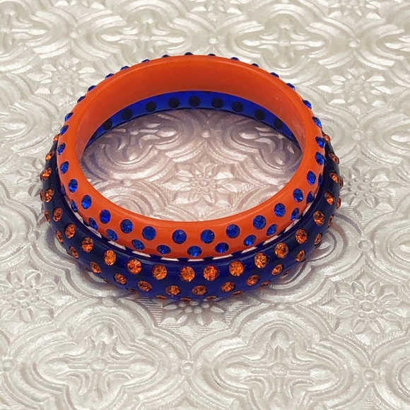 🌼 Little Girls Sizes Lucite Rhinestone Orange & Blue Bangle Bracelet - Picture 4 of 8